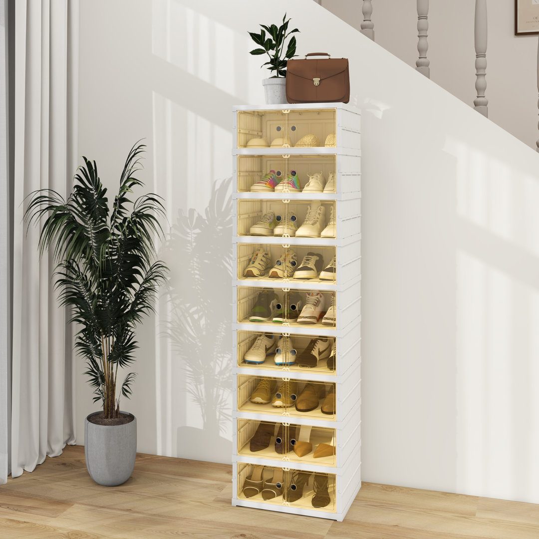 Oshiro 18 Pairs Plastic Collapsible Shoes Storage Box Easy Assembly Rebrilliant