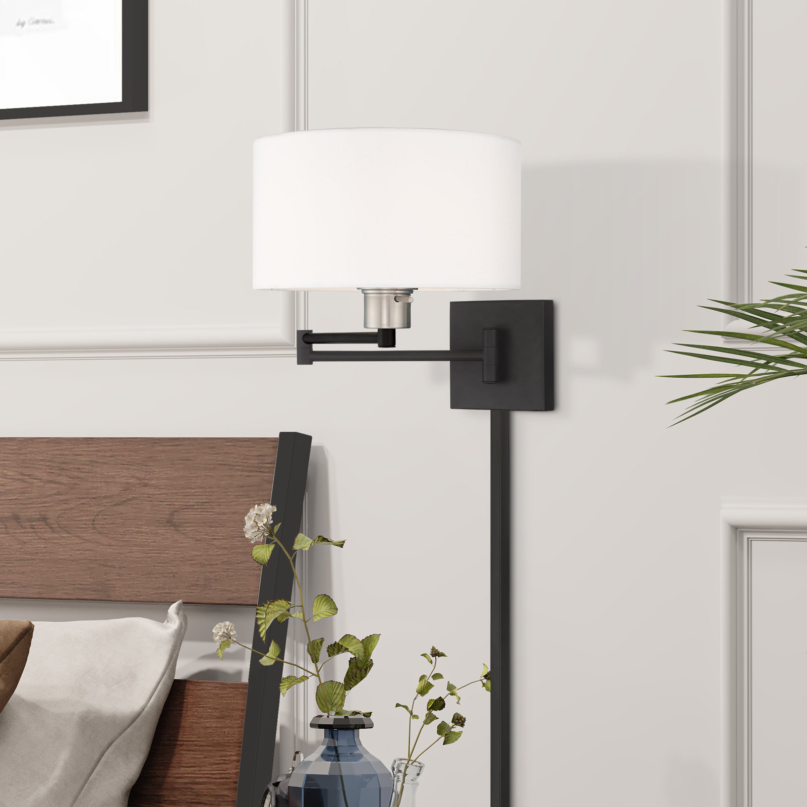 Kevyn Single Light Dimmable Swing Arm Sconce, Off White, Black