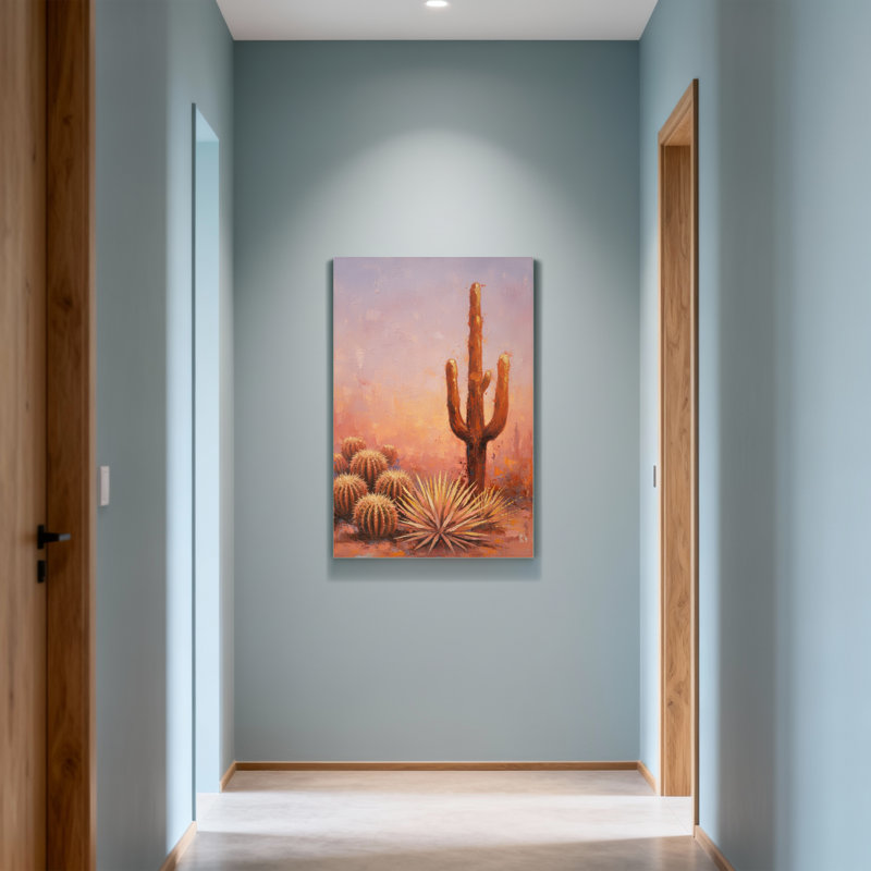 Plantes et fleurs, paysage désertique avec cactus et lumière du soleil, H 40 po x l 28 po