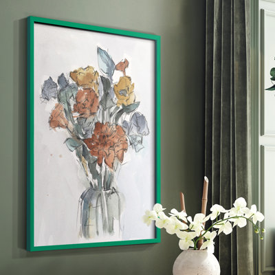 Aquarelle arrangement floral I, reproduction encadrée - bois massif