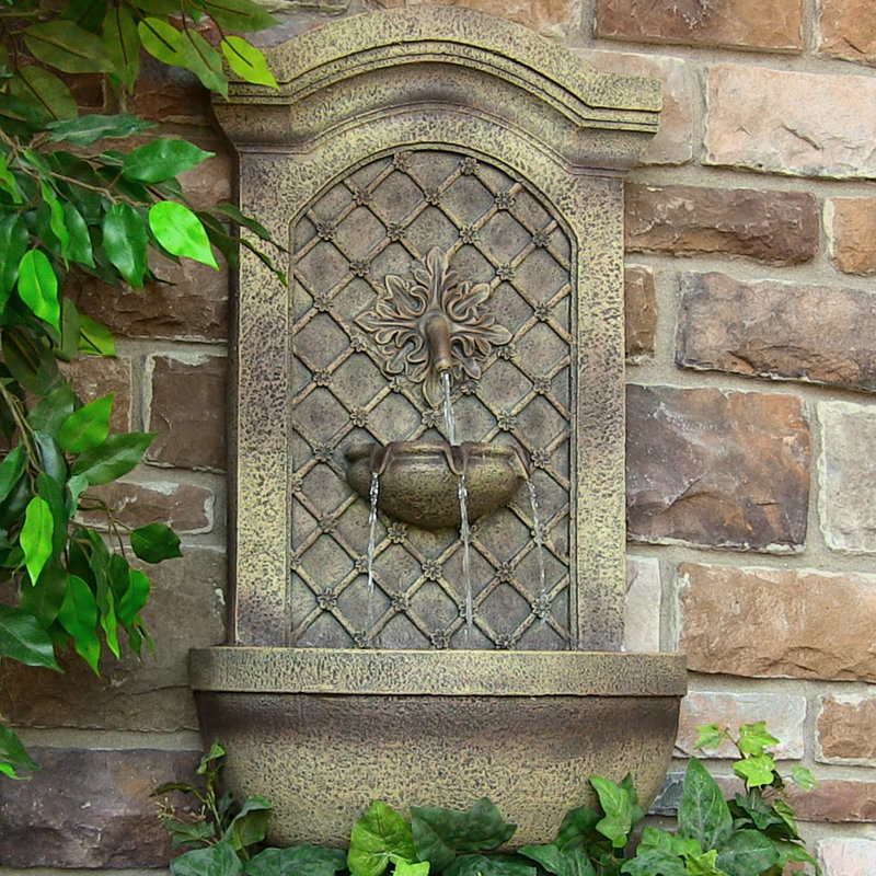 Fontaine murale solaire d'extérieur Rosette, Pierre florentine