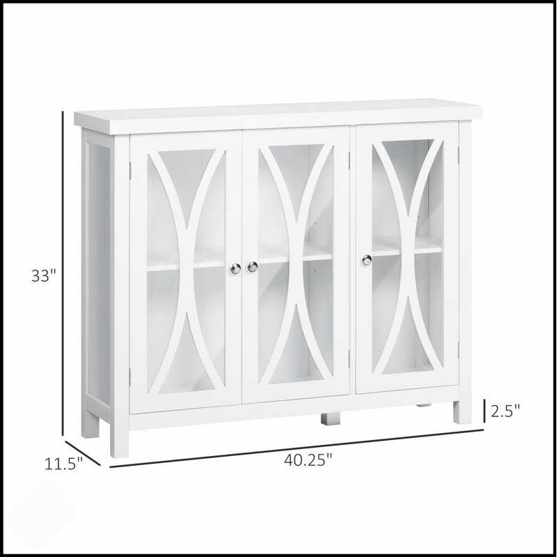 Elegant Sideboard With 3 Tempered Glass Doors, Arc Pattern, And Adjustable Shelves For Versatile Storage And Display