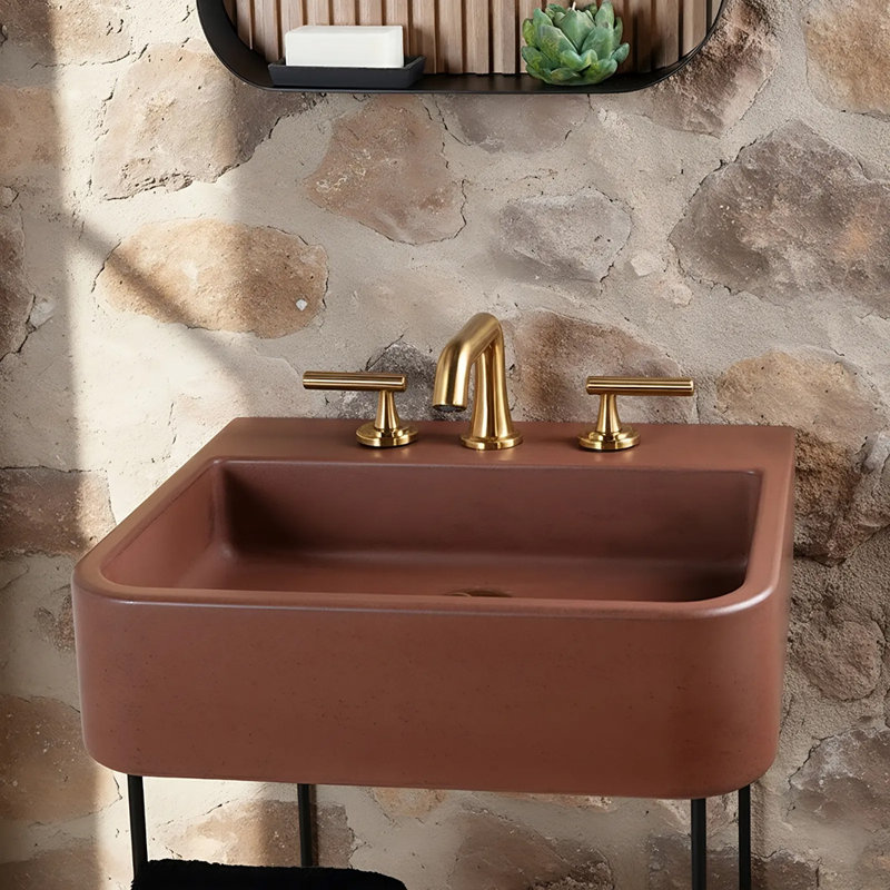 Newterra 22" Undermount/Wall/Vessel Bathroom Sink, Terracotta, Double Hole