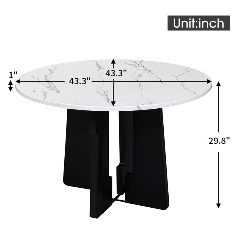 43-Inch Round Faux Marble Dining Table for 4, Mid-Century Modern Design for Home and Cafes, Black/White
