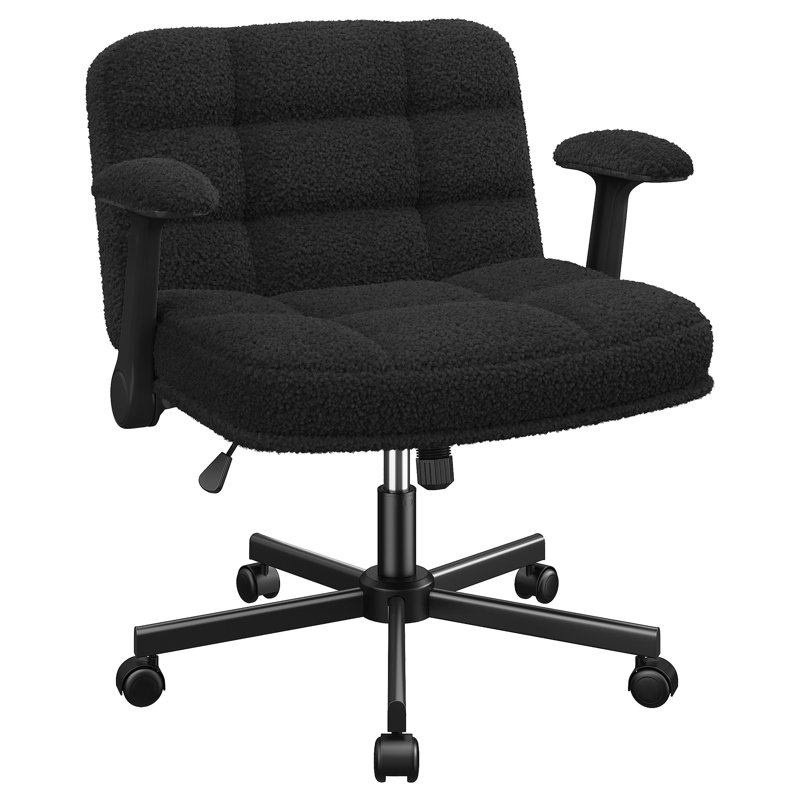 Home Office Desk Chair With Wheels And Flip-Up Arms, Black