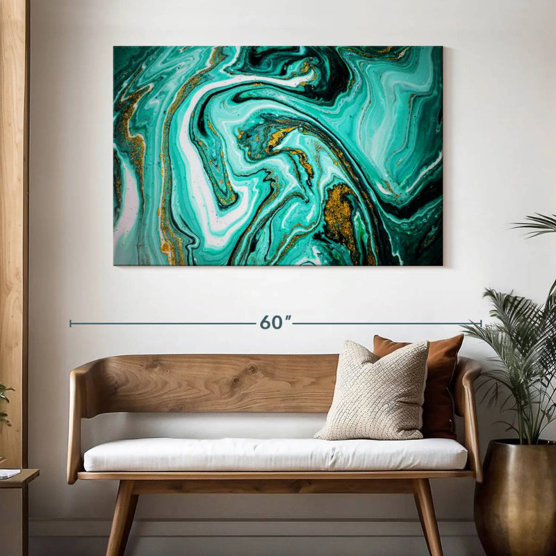 Avery Teal Marble Abstract, 32" H x 48" W