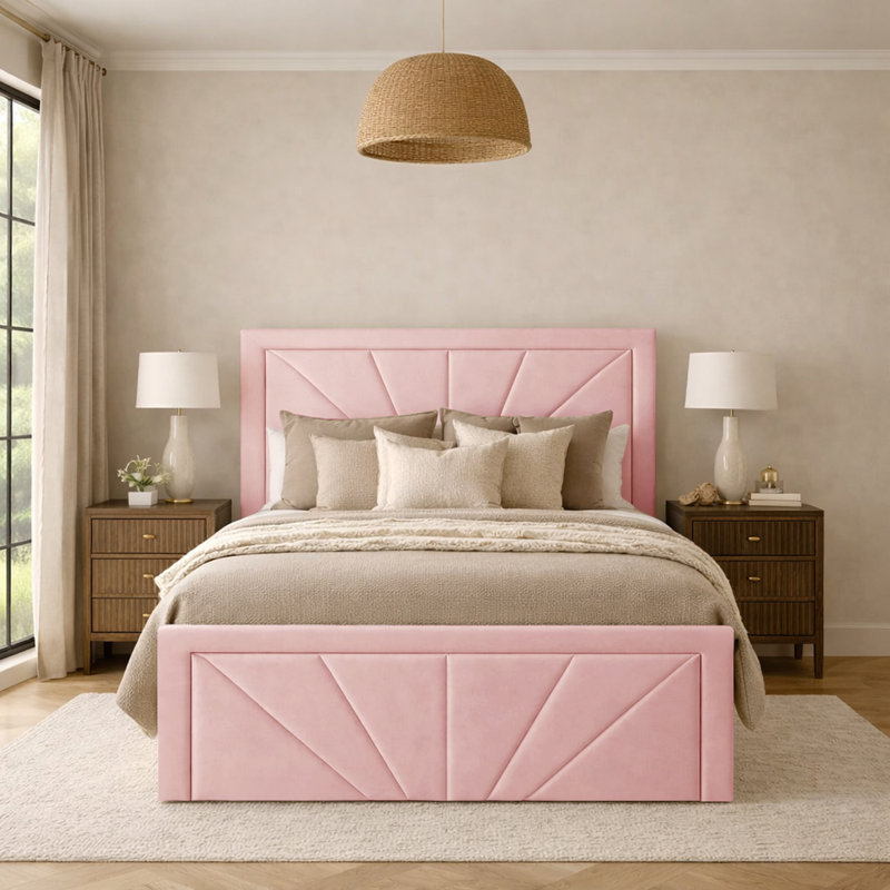 Phoenix Modern Upholstered Bed Frame , Small Double (4'), Pink
