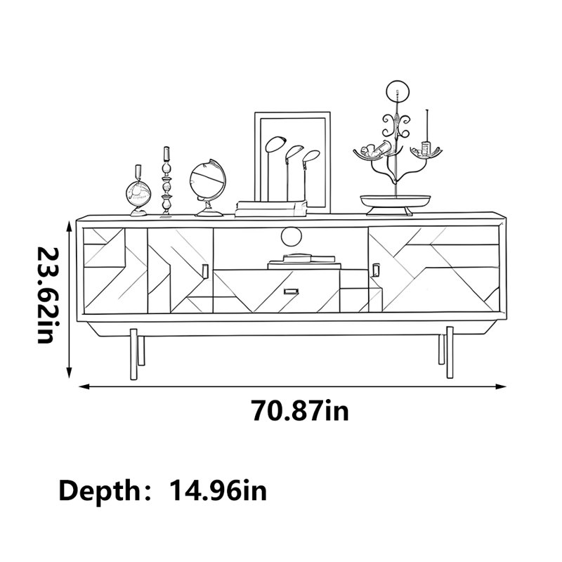 Meuble télé de luxe noir clair, 70.87"