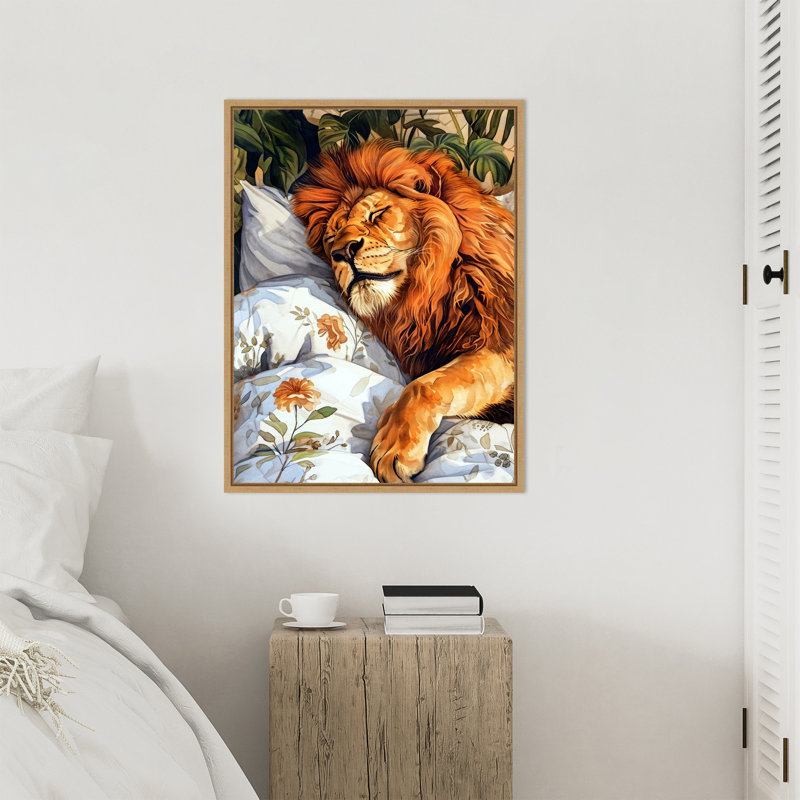 «Lion Sleeping» par Ilora, reproduction d'art sur toile encadrée, H 30 po x l 23 po