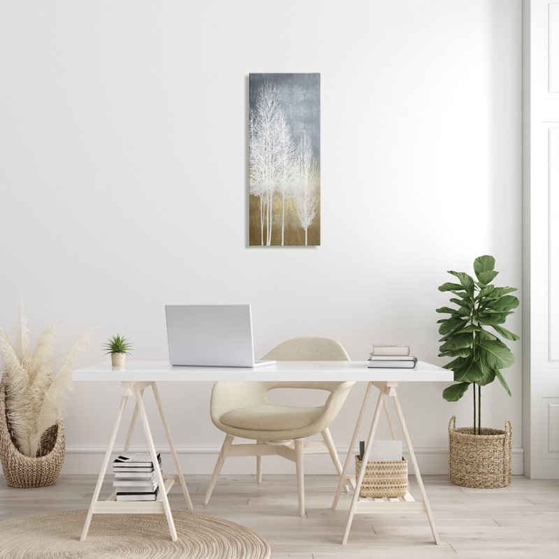 Tall White Tree Line Abstract Canvas Wall Art
