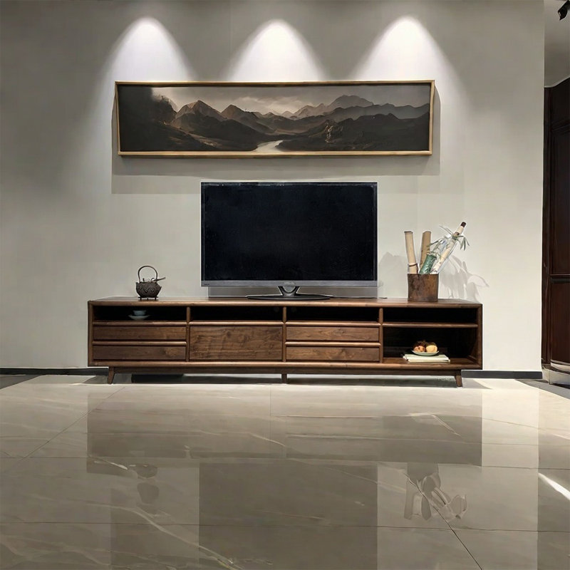 Meuble télé en bois de noyer noir durable, 79.92"