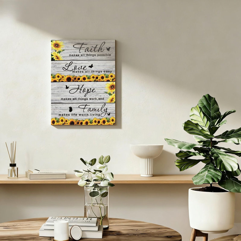 Support mural en bois massif gris moderne et rustique Faith Hope