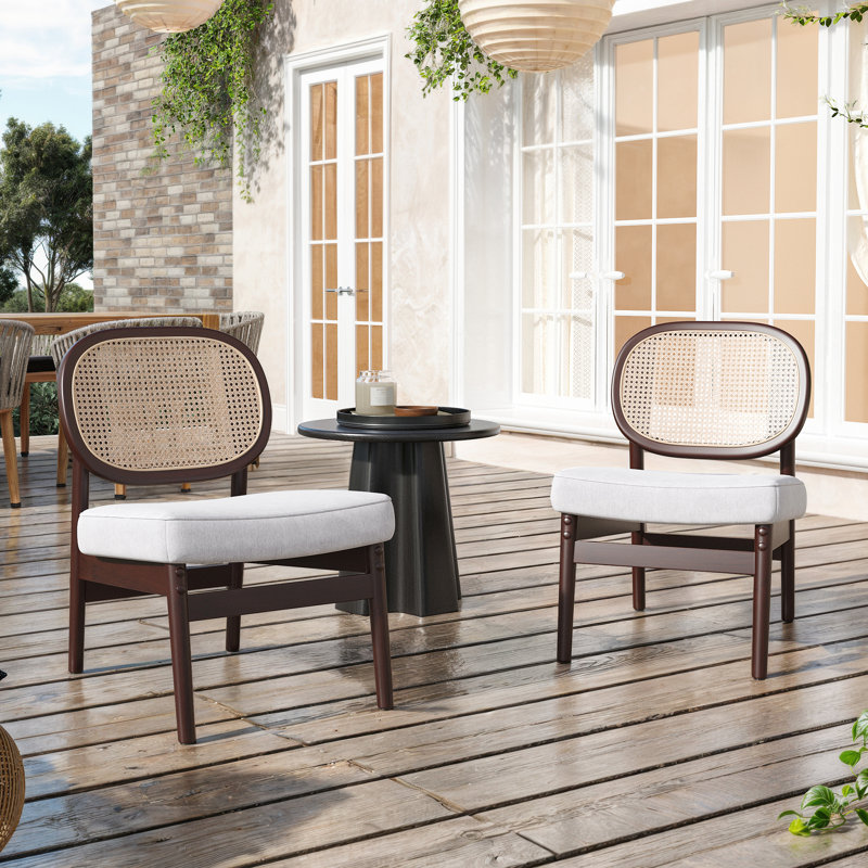 Rattan Backrest Upholstered Armchair, Beige