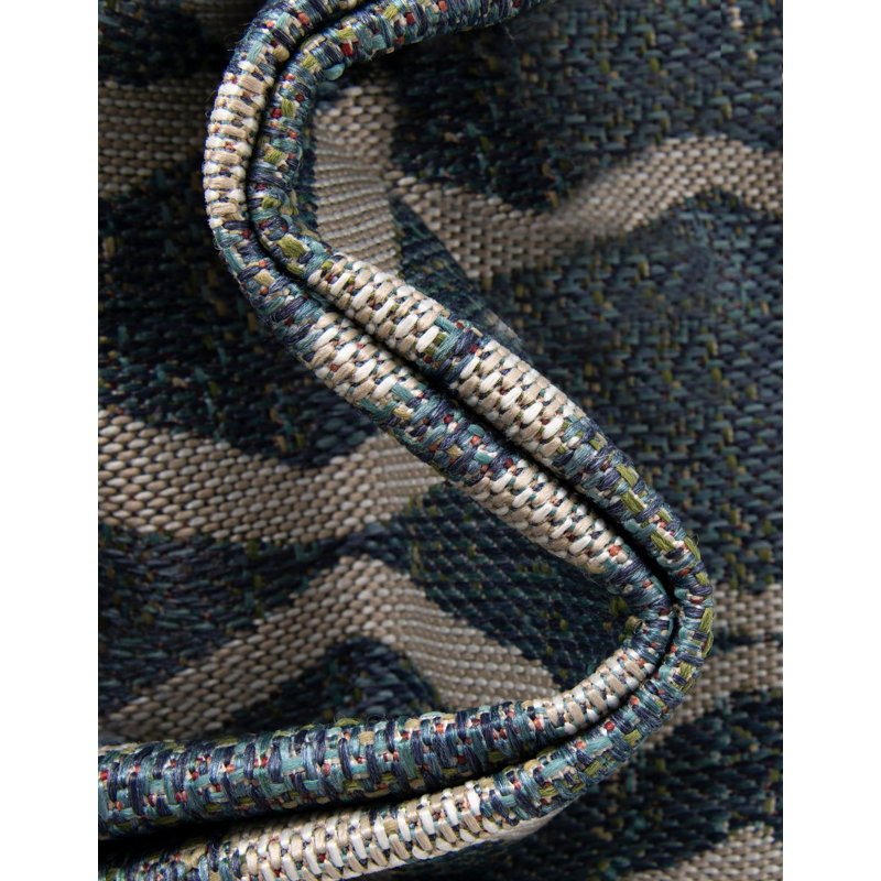 Tapis intérieur / extérieur en polypropylène géométrique tissé à la machine en turquoise / beige, Rectangle 9 pi x 12 pi