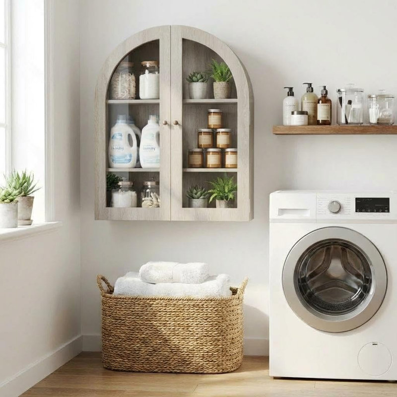 Solid Wood Oval Accent Cabinet, Grey