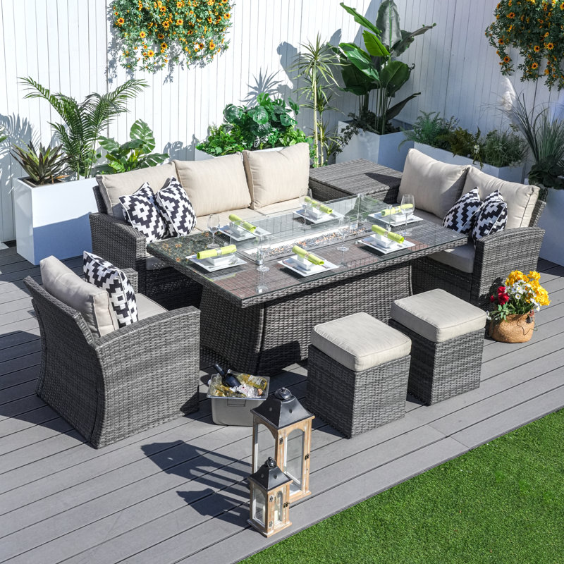 Kirkpatrick 6-Person Wicker/Rattan Outdoor Seating Group with Cushions, Gray