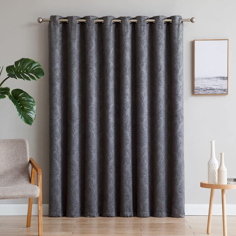 Nakagawa Damask Embossed Room Darkening Patio Door Curtain Panel for Patio Doors or Extra Large Windows, Charcoal