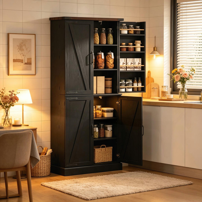 Grand garde-manger Colberta avec portes de style grange rustique et tablettes réglables pour un rangement et une organisation efficaces