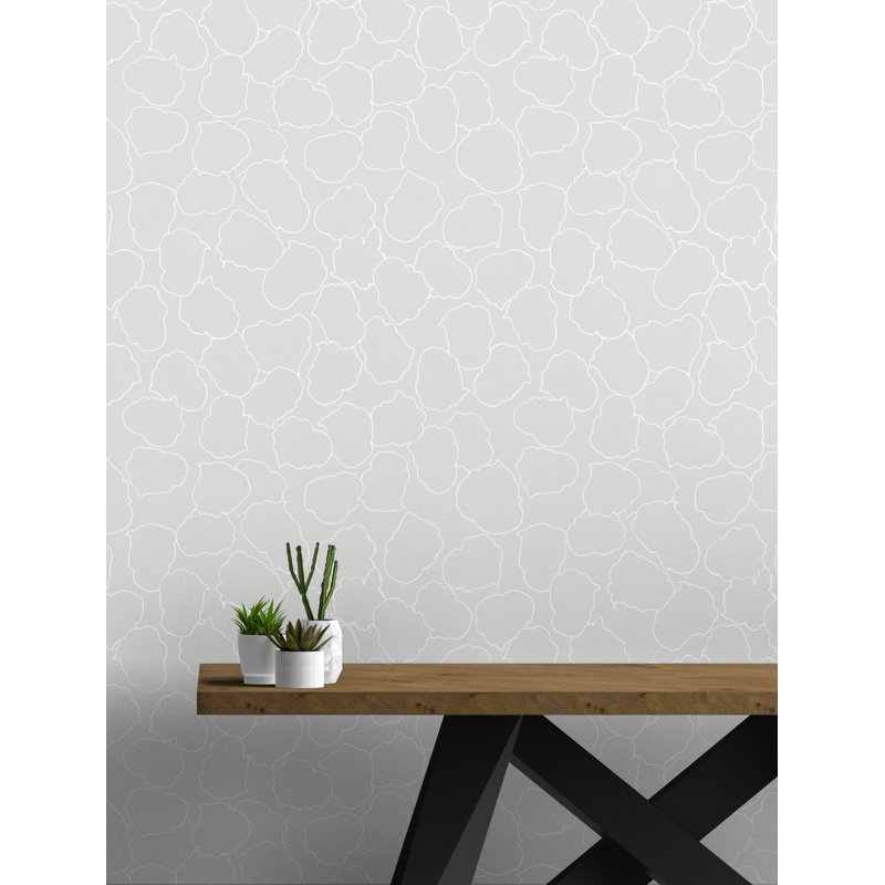 Rouleau de papier peint L 33 pi x l 20,5 po Armes Lotus Leaves, Gris / blanc