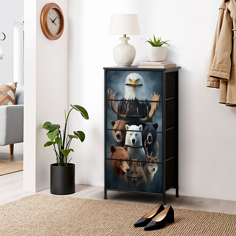 4 Drawer Dresser for Bedroom, Narrow Chest of Drawers, Wooden Top and Study Iron Frame 18"x37.5"-(WxH)