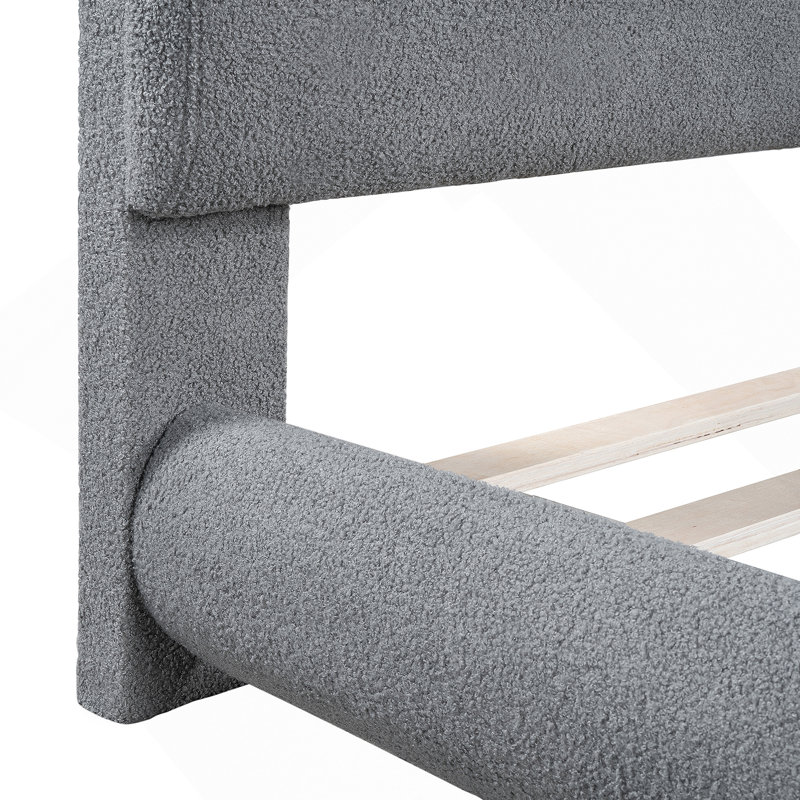 Lit plateforme tapissier, structure solide et design élégant en forme de courbe, Gris, Grand lit