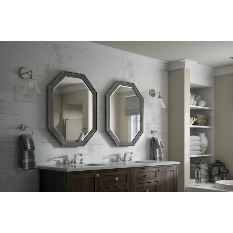 Miroir de salle de bain octogonal de luxe moderne biseauté, 34,25 po x 26,26 po