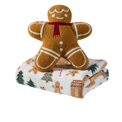 Hallmark Gingerbread 2-Piece Holiday Plush Throw Blanket & Decorative Pillow Set