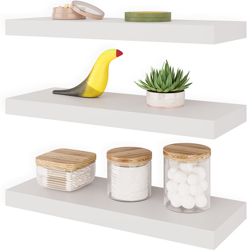 Sydney 16" W x 6" D Floating Shelves Set with Invisible Wall Mount Brackets, White