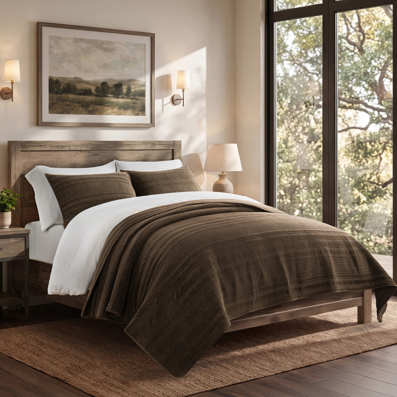 EverGrace Modern Ruched Velvet Quilt Set, Walnut Brown, Full/Queen (92" X 96")