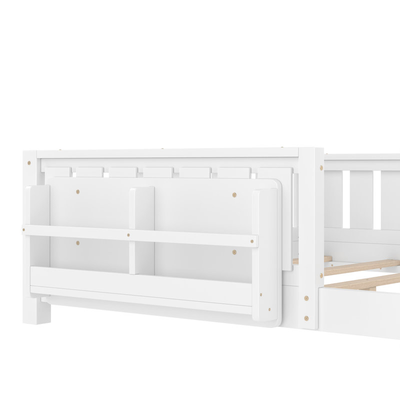 Queen bed with built-in bookshelf and high-quality safety guardrail,White, White, Queen