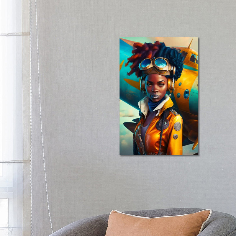 Afrofuturist, femme africaine pilote I, H 26 po x l 18 po