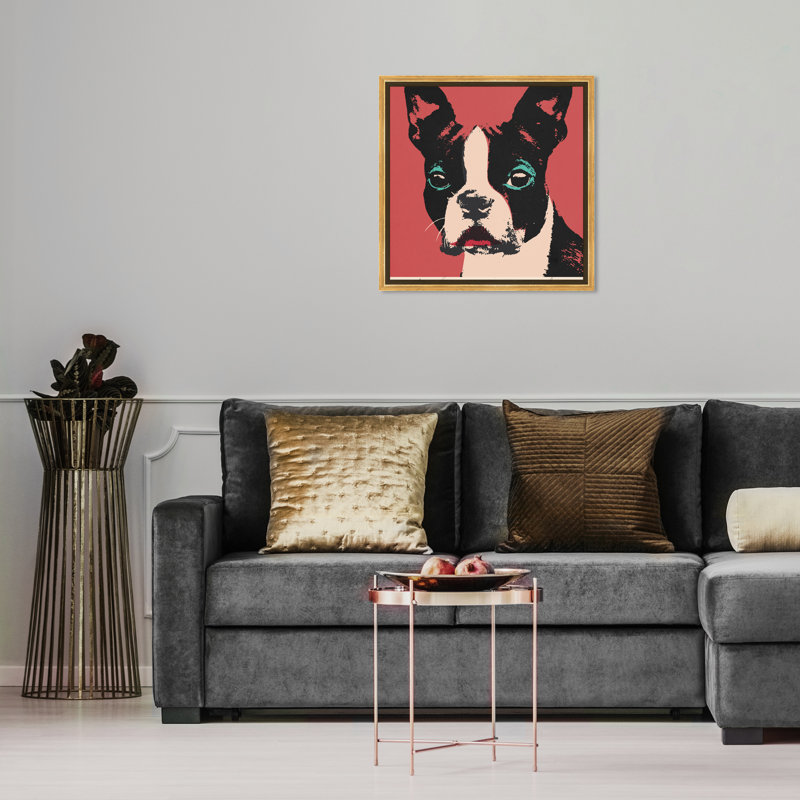 «Doggy Warhol», reproduction d'impression sur toile tendue, H 16 po x l 16 po, Encadrement doré