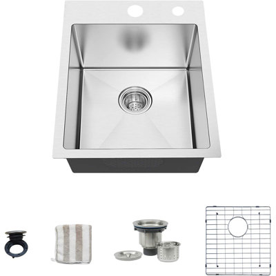 18 Inch Kitchen Sink, 16 Gauge Stainless Steel Bar Sink Topmount Single Sink - 9 Inches Deep Bar