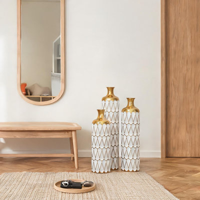 Ensemble de 3 vases et pots 22,83 po avec métal doré et blanc avec salon, 22,83 po, blanc