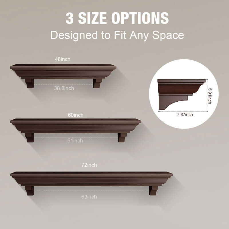 Floating Wood Fireplace Mantel Shelf Wall-Mounted Traditional Design, 48 in, Walnut