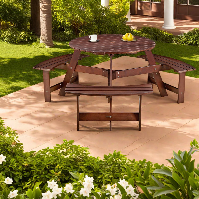 Durable Wood Metal Patio Dining Set With Umbrella Hole For Entertaining