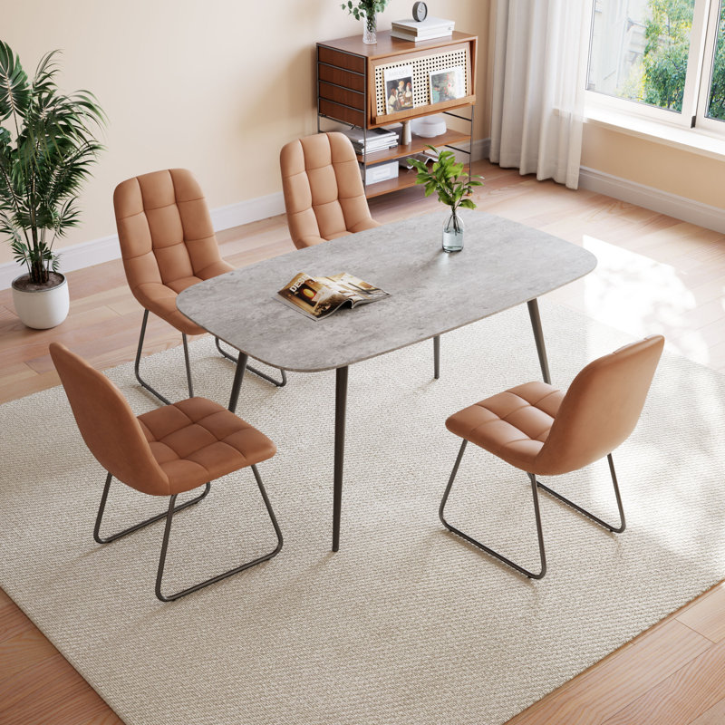 5-Piece Dining Table and Chairs ,Dining Room Set with 4 Modern Chairs, Brown, Grey