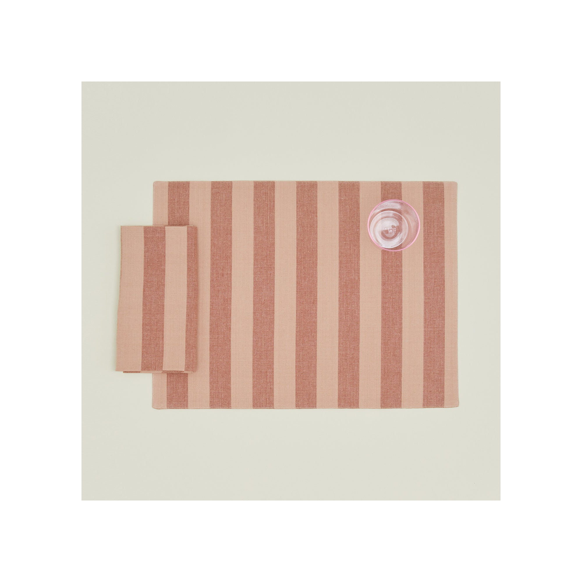 Essential Striped Placemat - Set Of 4, Blush/Terracotta