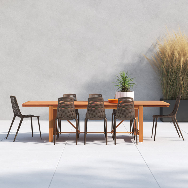 Tempo Rectangular 8 - Person Teak Finish Outdoor Furniture Dining Set, Brown