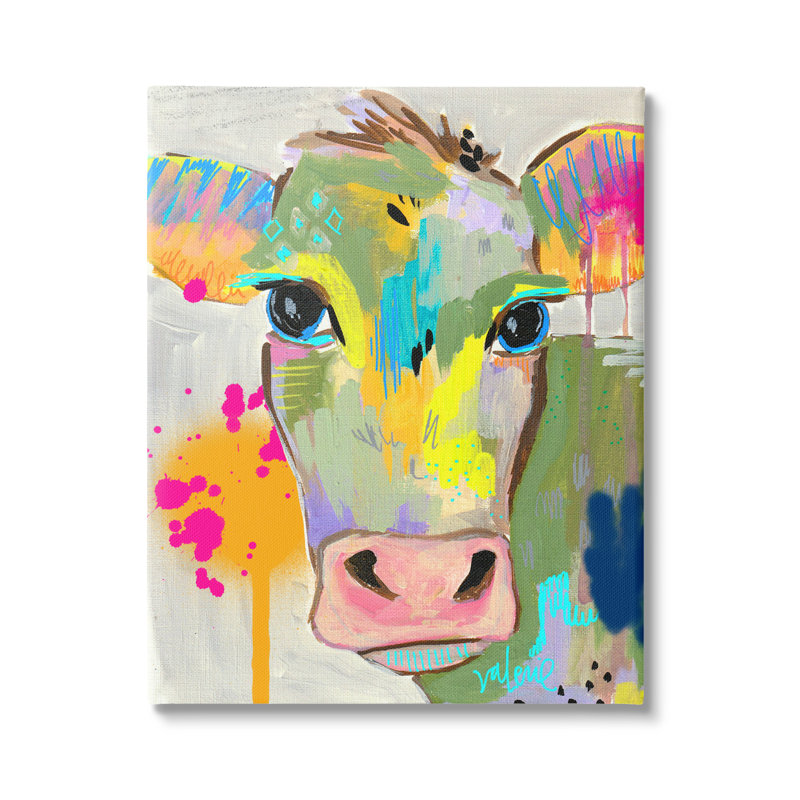 Peinture moderne éclaboussures de vache par Valerie, L 16 po x H 20 po, Toile tendue