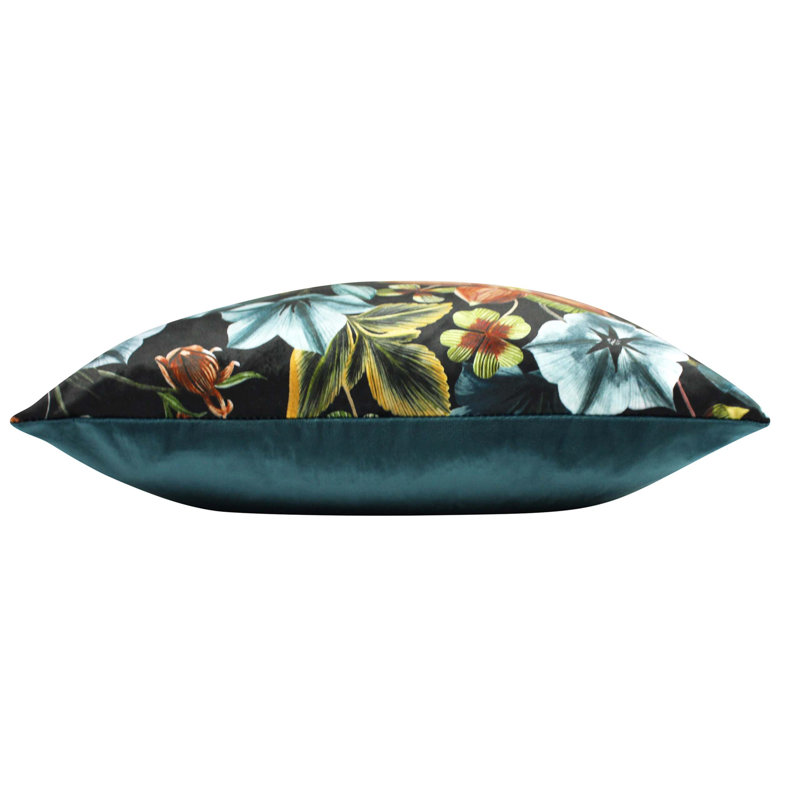 Midnight Garden Floral Velvet Polyester Filled Cushion, 40cm H x 60cm W x 20cm D, Teal