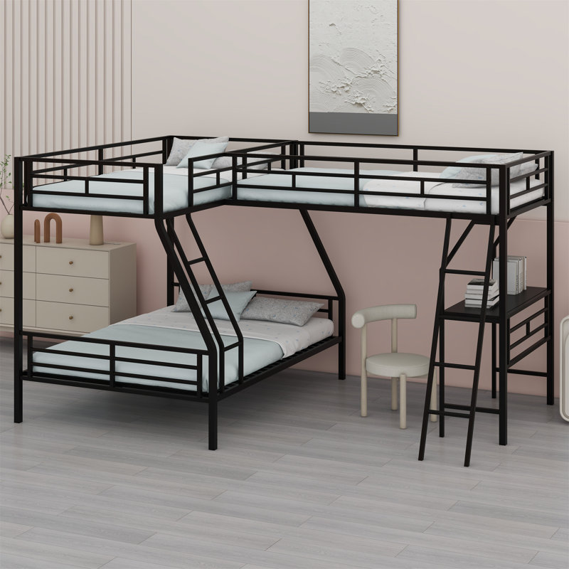 Lit superposé en métal avec lit mezzanine attaché et bureau