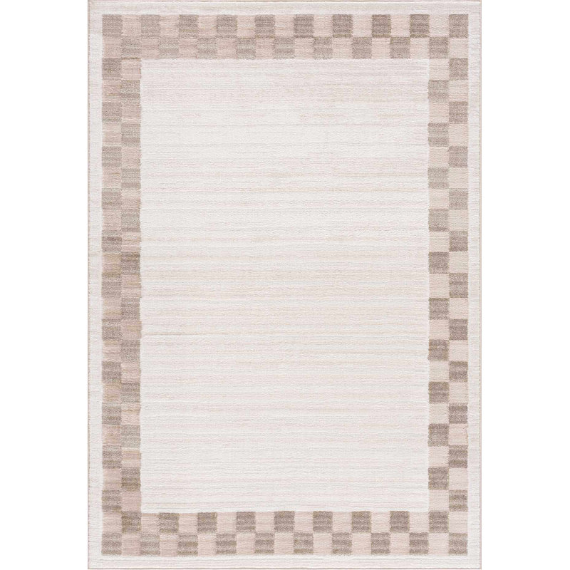 Bakersfield Machine Washable Modern Geometric Bordered Beige Area Rug, Runner 2'7" x 7'3"