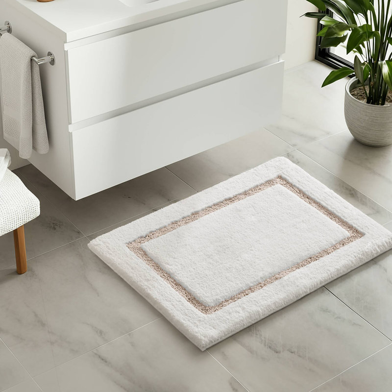 Roan Border Tufted Bath Rug, White/Beige, 32" L x 20" W