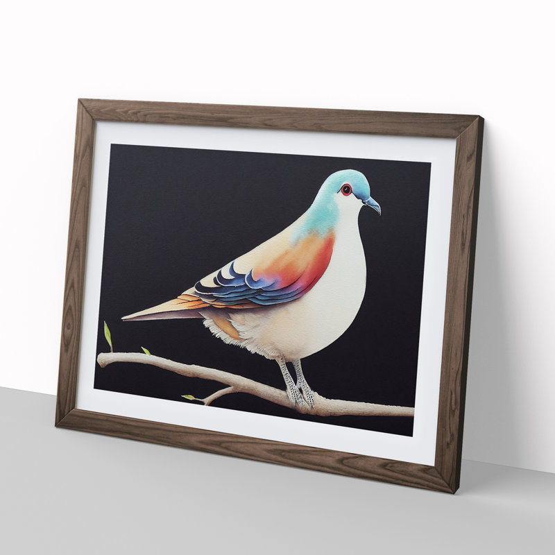 Watercolour Dove Bird - Single Picture Frame Print, 46cm H x 64cm W x 2cm D, Walnut Framed