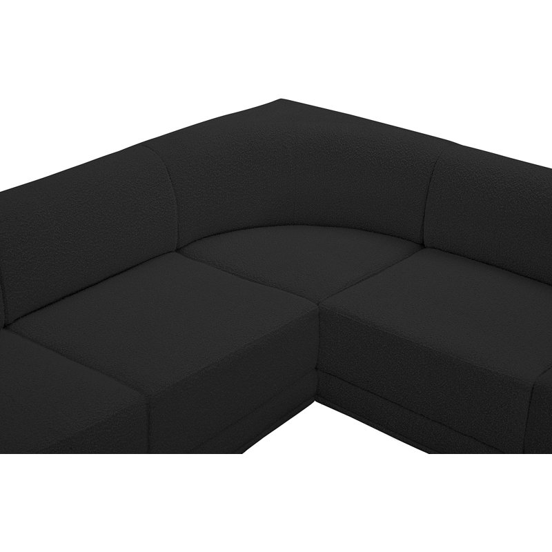 Canapé modulaire rembourré 5 pièces Ollie, Tissu bouclé noir