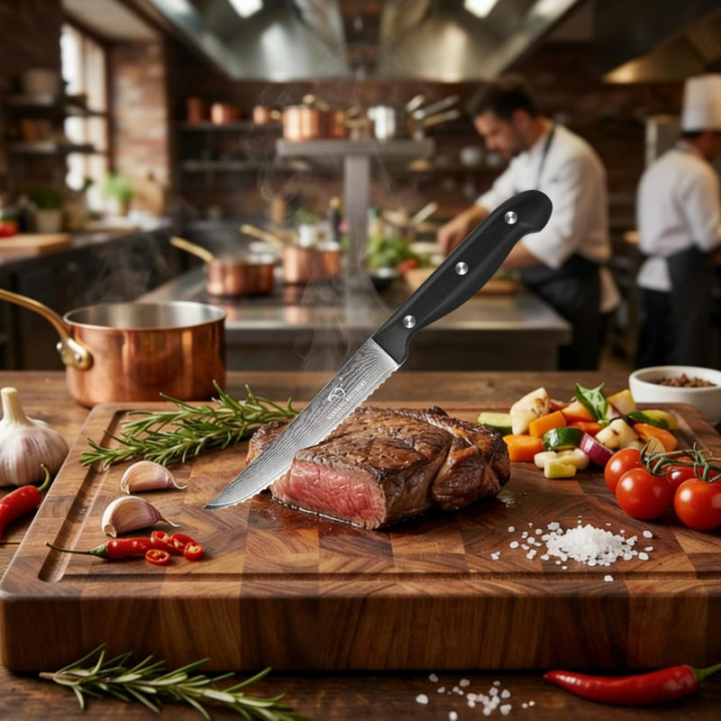 15-Piece Damascus Kitchen Knife Set with Compact Block