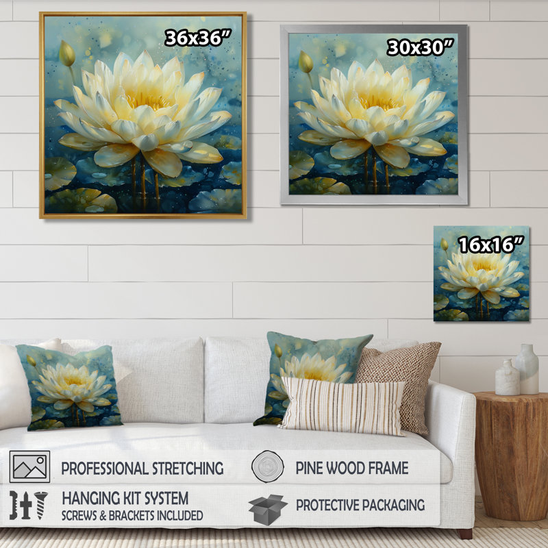Décoration murale Lotus blanc et bleu Garden of Life, Toile tendue, H 36 po x l 36 po