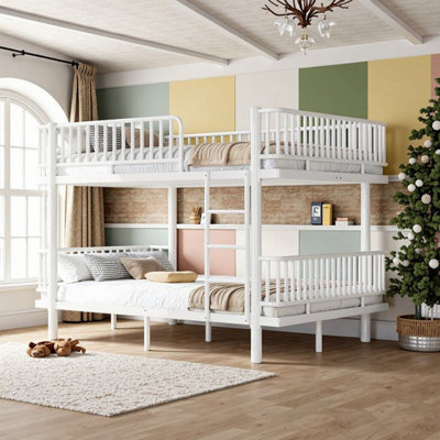 UnaNidus Queen Over Queen Bunk Bed With Ladders & Guardrails, Metal Frame, Convertible To 2 Beds