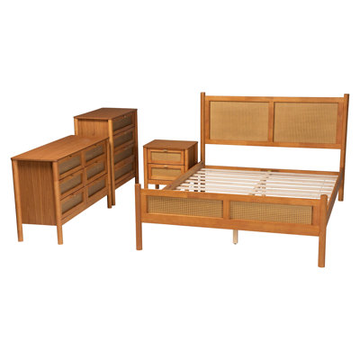 Ensemble de chambre à coucher 4 pièces pour grand lit en bois brun doré et brun doré Betzayda Baxton Studio Jenn